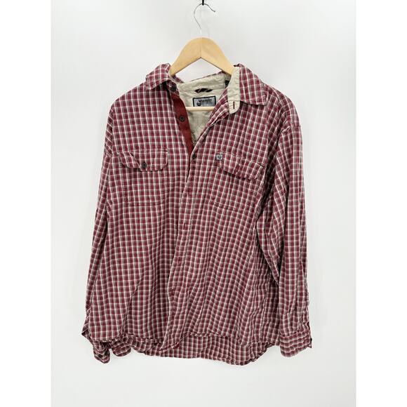 Wrangler Outdoors Shirt Men XL Red Cream Long Sleeve Button Up Collared Cotton - Picture 9 of 9